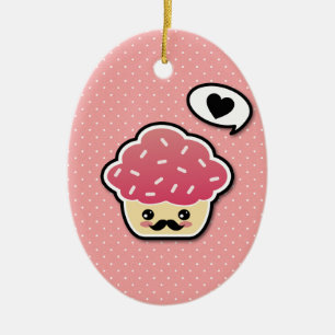 Kawaii Pink Cupcake mit Mustache Keramikornament