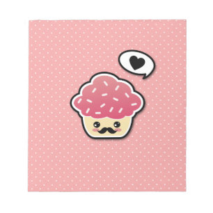 Kawaii Pink Cupcake mit Mustache Notizblock