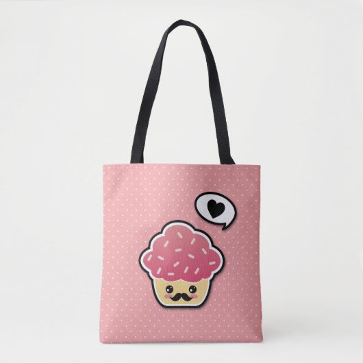 Kawaii Pink Cupcake mit Mustache Tasche (Vorderseite)