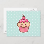 Kawaii Pink Cupcake und Niedlich Mint Blue Polka D Postkarte (Vorne/Hinten)
