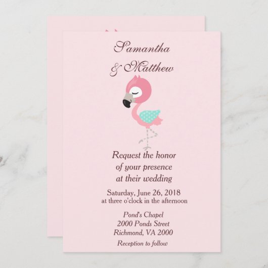 Kawaii Pink Flamingo Wedding Einladung (Vorne/Hinten)