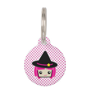 Kawaii Pink Haaar Hexenhund Tag Haustiermarke