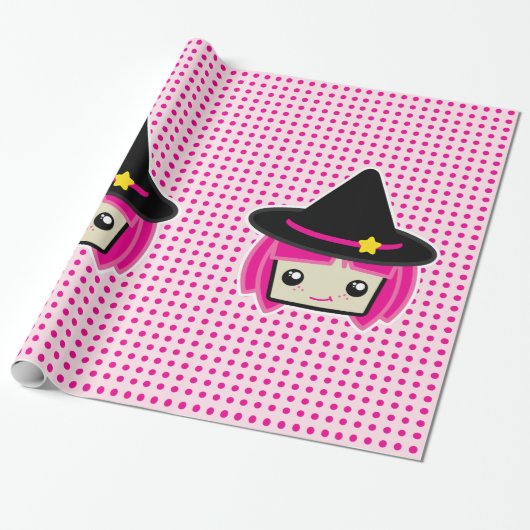 Kawaii Pink Haahaar Hexengeschenk Wrap Geschenkpapier (Ungerollt)