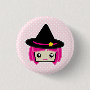 Kawaii Pink Haahaarige Witzknopf Button