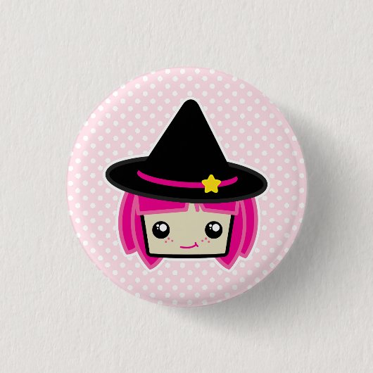 Kawaii Pink Haahaarige Witzknopf Button (Vorderseite)