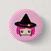 Kawaii Pink Haahaarige Witzknopf Button (Vorderseite)