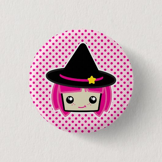 Kawaii Pink Haahaarige Witzknopf Button (Vorderseite)