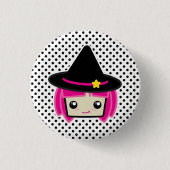 Kawaii Pink Haahaarige Witzknopf Button (Vorderseite)