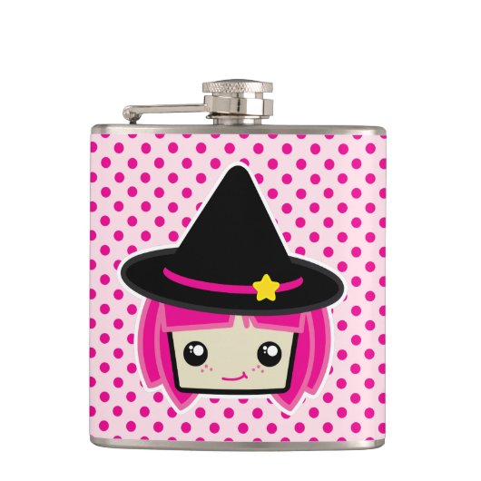 Kawaii Pink Haarblatte Hexenflasche Flachmann (Vorderseite)