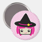 Kawaii Pink Haired Hexenmagnet Magnet (Vorderseite/Rückseite)