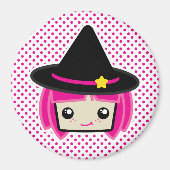 Kawaii Pink Haired Hexenmagnet Magnet (Vorne)