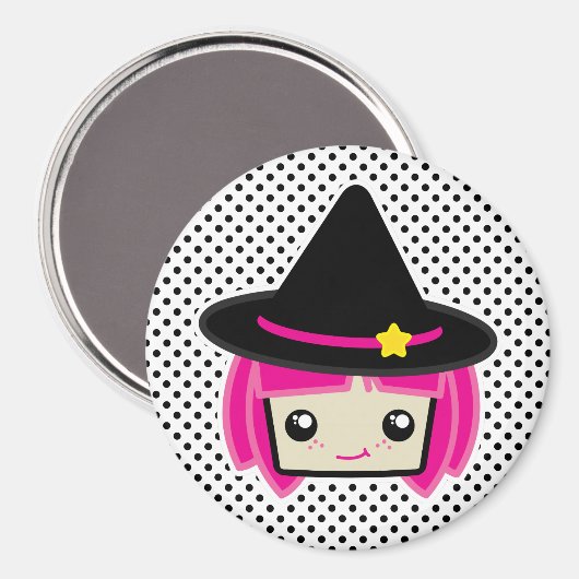 Kawaii Pink Haired Hexenmagnet Magnet (Vorderseite/Rückseite)