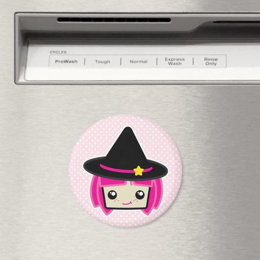 Kawaii Pink Haired Hexenmagnet Magnet (In Situ (Geschirrspüler))