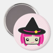 Kawaii Pink Haired Hexenmagnet Magnet (Vorderseite/Rückseite)