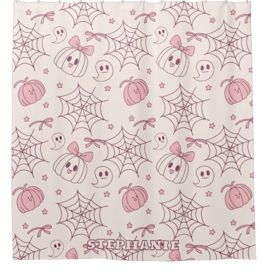 Kawaii Pink Halloween Ghosts & Pumpkin (2) Duschvorhang (Vorderseite)
