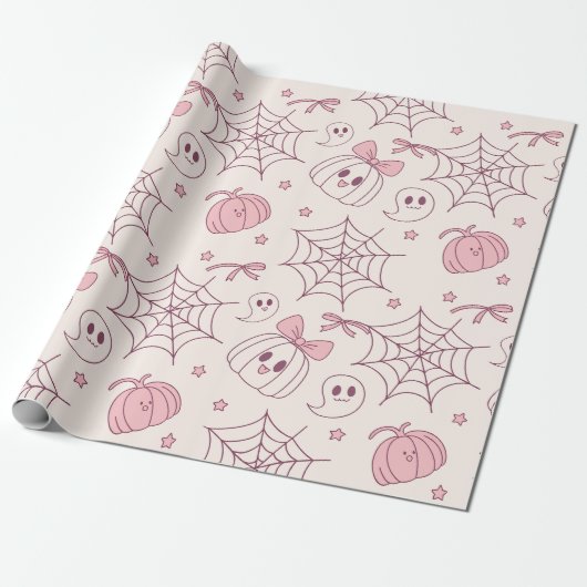 Kawaii Pink Halloween Ghosts & Pumpkin (2) Geschenkpapier (Ungerollt)