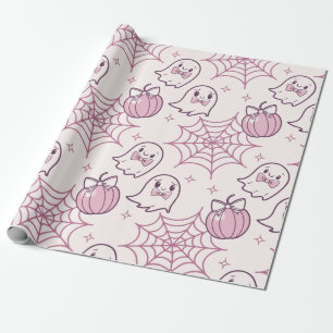 Kawaii Pink Halloween Ghosts & Pumpkin Geschenkpapier