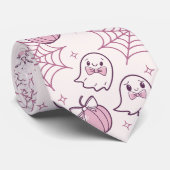 Kawaii Pink Halloween Ghosts & Pumpkin Krawatte (Gerollt)