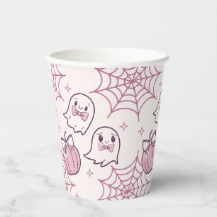 Kawaii Pink Halloween Ghosts & Pumpkin Pappbecher
