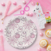 Kawaii Pink Halloween Ghosts & Pumpkin Pappteller (Party)