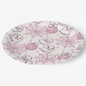 Kawaii Pink Halloween Ghosts & Pumpkin Pappteller (Schrägansicht)