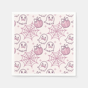 Kawaii Pink Halloween Ghosts & Pumpkin Serviette