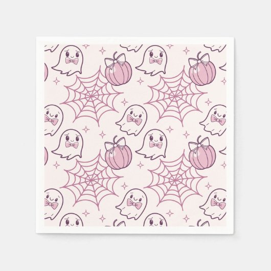 Kawaii Pink Halloween Ghosts & Pumpkin Serviette (Vorderseite)