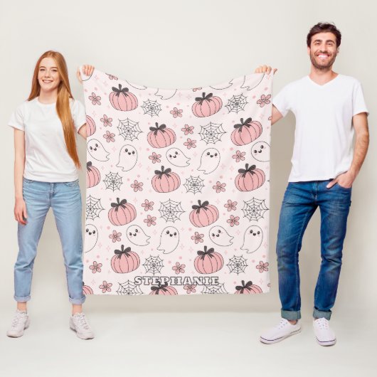 Kawaii Pink Halloween Ghosts & Pumpkins Fleecedecke (Beispiel)