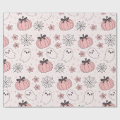 Kawaii Pink Halloween Ghosts & Pumpkins Geschenkpapier (Flach)