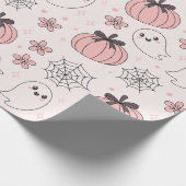 Kawaii Pink Halloween Ghosts & Pumpkins Geschenkpapier (Ecke)