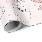 Kawaii Pink Halloween Ghosts & Pumpkins Geschenkpapier (Rolleneckpunkt)