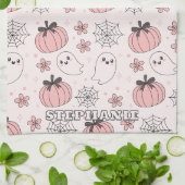 Kawaii Pink Halloween Ghosts & Pumpkins Geschirrtuch (Gefaltet)