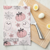 Kawaii Pink Halloween Ghosts & Pumpkins Geschirrtuch (Viertel Falte)