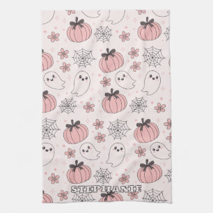Kawaii Pink Halloween Ghosts & Pumpkins Geschirrtuch