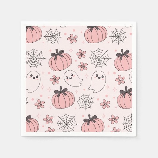Kawaii Pink Halloween Ghosts & Pumpkins Serviette (Vorderseite)