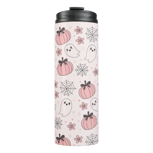 Kawaii Pink Halloween Ghosts & Pumpkins Thermosbecher (Vorderseite)