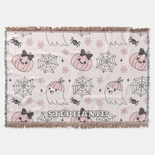 Kawaii Pink Halloween Muster mit Ghost, Pumpkin Decke (Vorderseite)