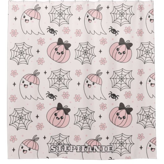 Kawaii Pink Halloween Muster mit Ghost, Pumpkin Duschvorhang (Vorderseite)
