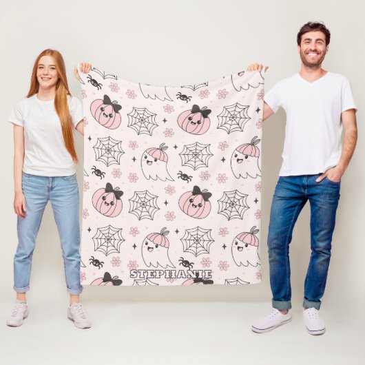 Kawaii Pink Halloween Muster mit Ghost, Pumpkin Fleecedecke (Beispiel)