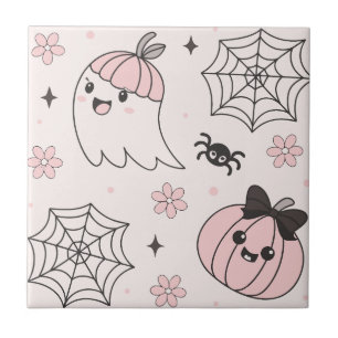 Kawaii Pink Halloween Muster mit Ghost, Pumpkin Fliese