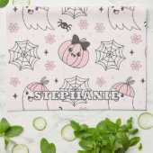 Kawaii Pink Halloween Muster mit Ghost, Pumpkin Geschirrtuch (Gefaltet)