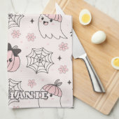 Kawaii Pink Halloween Muster mit Ghost, Pumpkin Geschirrtuch (Viertel Falte)