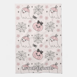 Kawaii Pink Halloween Muster mit Ghost, Pumpkin Geschirrtuch