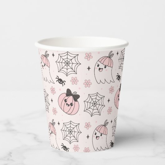 Kawaii Pink Halloween Muster mit Ghost, Pumpkin Pappbecher (Vorderseite)
