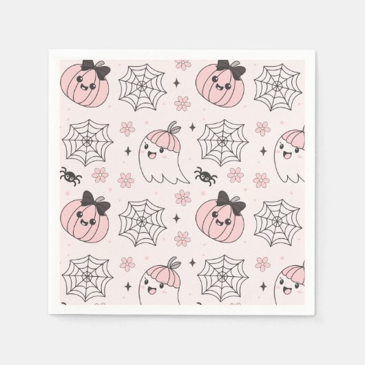 Kawaii Pink Halloween Muster mit Ghost, Pumpkin Serviette (Vorderseite)