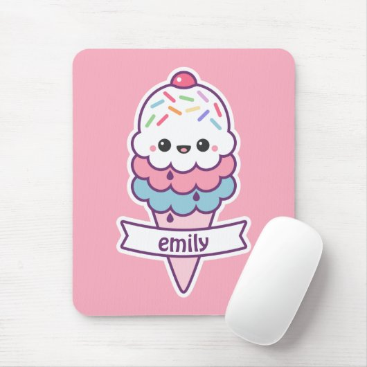 Kawaii Pink Ice Creme Cone Mousepad (Mit Mouse)