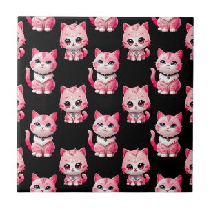Kawaii Pink Kitty Cats Design Fliese