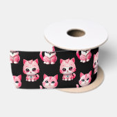 Kawaii Pink Kitty Cats Design Satinband (Spule)