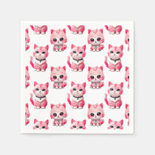 Kawaii Pink Kitty Cats Design Serviette