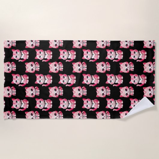 Kawaii Pink Kitty Cats Design Strandtuch (Vorderseite)